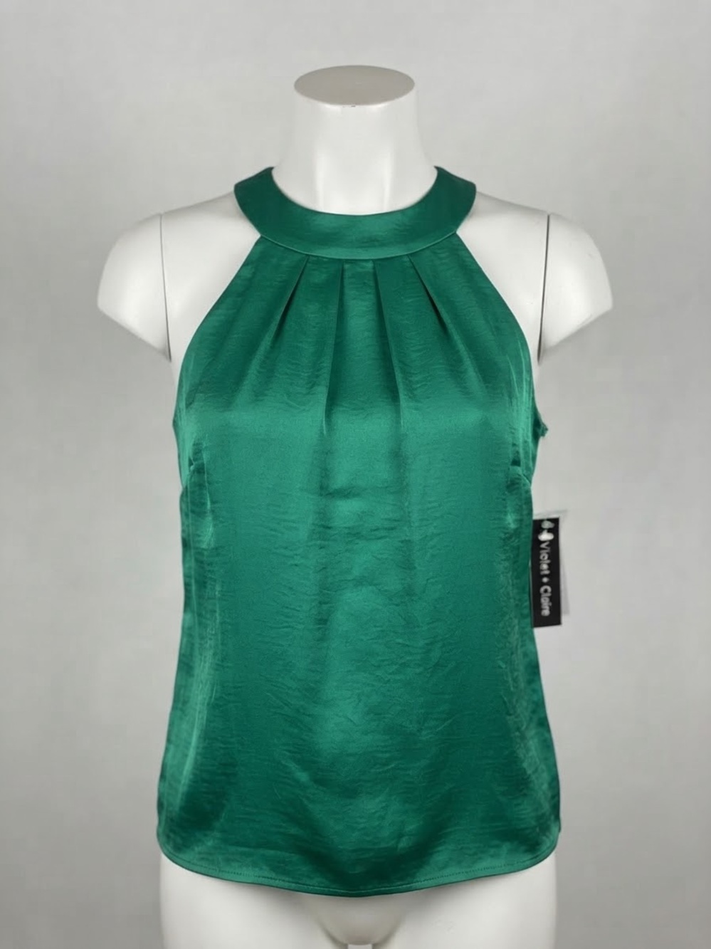 NET Violet & Claire Emerald Green Pleated Satin Halter Size M